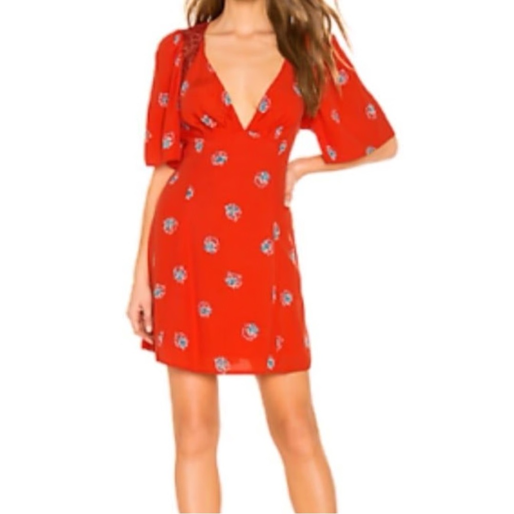 Free People Mockingbird Floral Cut Out Mini Dress Coral Red 2